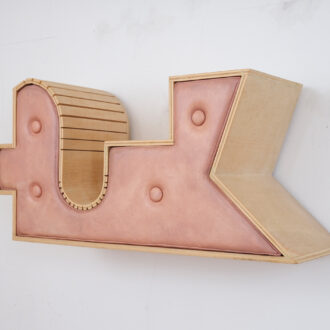 Sculptural object
laminated birch wood with leather cushion 
31 x 63 x 20 cm